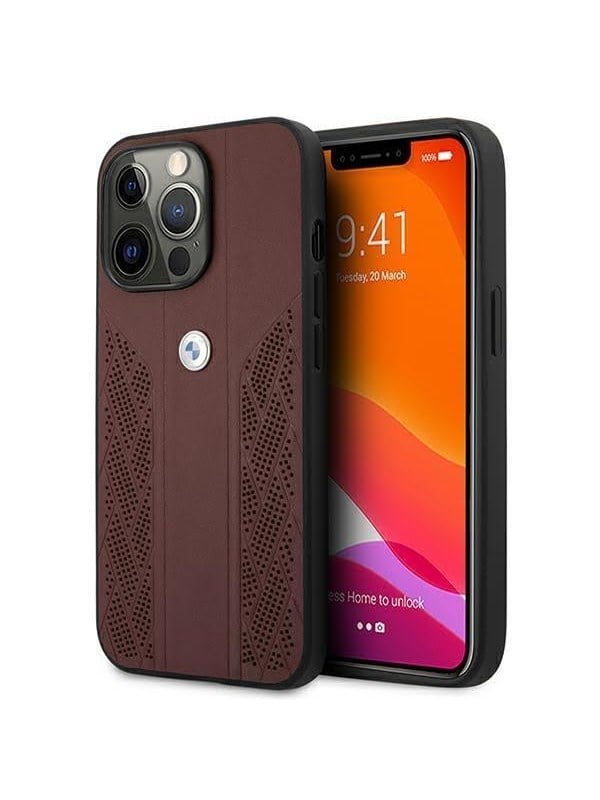 BMW Leather Curve Perforate Case for iPhone 13 Pro  iPhone 13 - Red