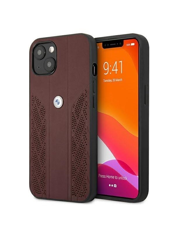 BMW Leather Curve Perforate Case for iPhone 13 mini - Red