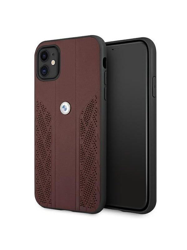 BMW Leather Curve Perforate Case for iPhone 11  Xr - Red