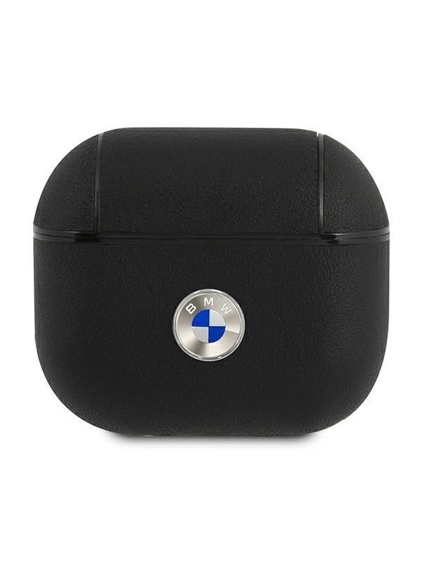 BMW Genuine Leather Silver Logo Case for AirPods 3 - Black