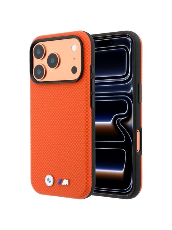 BMW M Quadrille Kevlar Metal Logo MagSafe Case for iPhone 17 Pro  18 Pro - Orange