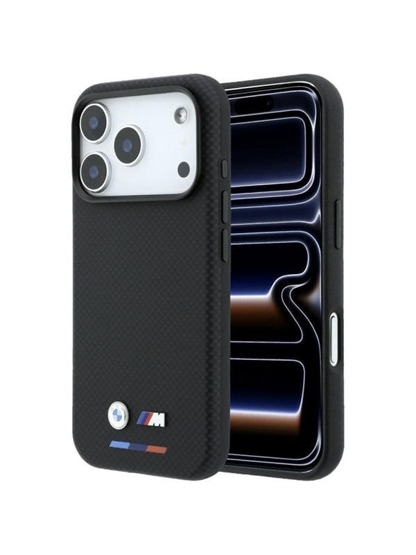 BMW M Quadrille Kevlar Tricolor  Metal Logo MagSafe Case for iPhone 17 Pro Max  18 Pro Max - Black