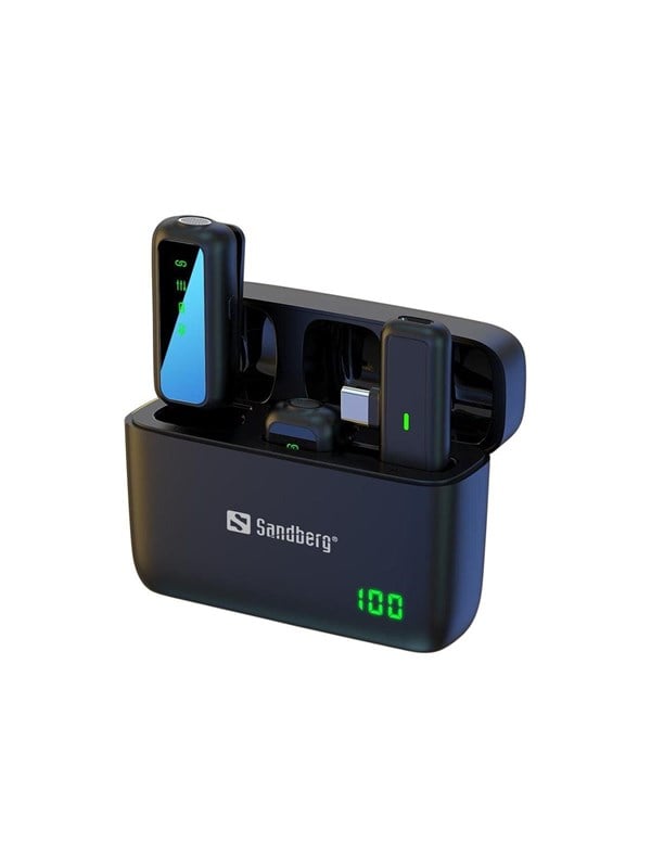 Sandberg Streamer USB-C Wireless Mic x2 - Dual Wireless Mics | 2.4GHz | 25m Range | Charging Case
