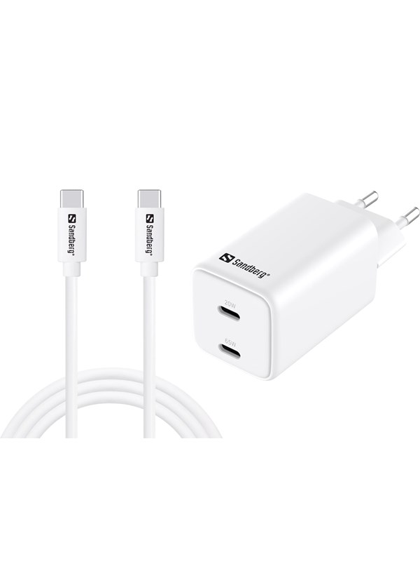 Sandberg AC Charger USB-C PD65W EU 1.5M - Dual-Port | GaN III | 65