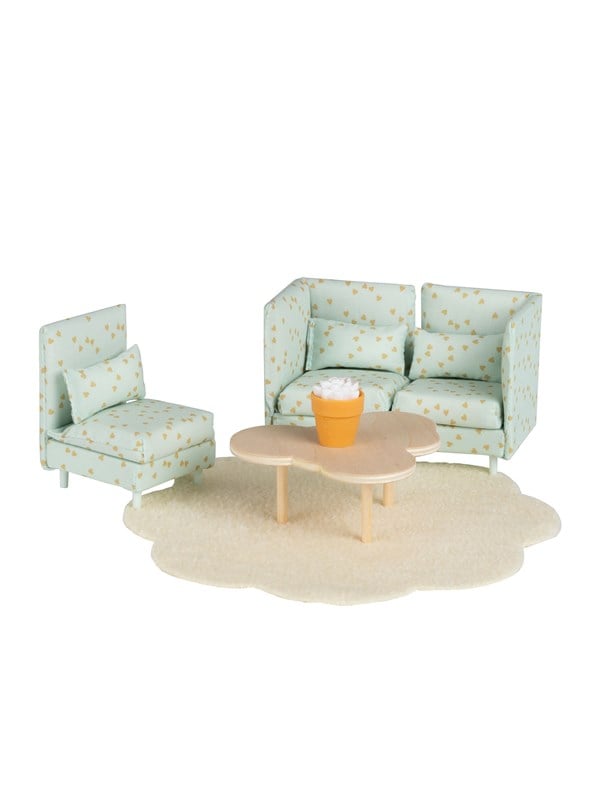 Micki Lundby Lounge-Set mit modularem Sofa 3 Teile Tisch Teppich und Blumentopf Alter 3