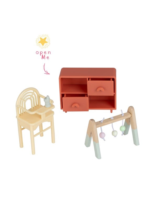 Micki Lundby Kinderzimmer mit Hochstuhl Babyflasche Rassel Spielbogen und Kommode mit zu ffnenden Schubladen Ab 3 Jahren