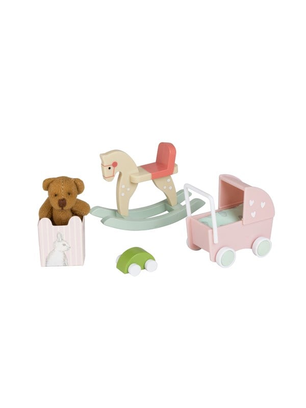 Micki Lundby Kinderspielzeug Schaukelpferd Puppenwagen Spielzeugauto Teddybr Kiste  ab 3 Jahren