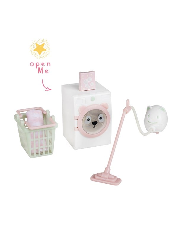 Micki Lundby Reinigungs-  Wsche-Set mit Waschmaschine Seife Staubsauger Wschekorb  Handtuch Waschmaschinentr lsst sich ffnen