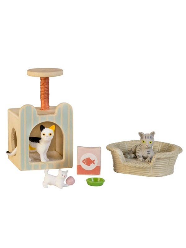 Micki Lundby Haustiere 2 Katzen  1 Ktzchen Inklusive Kratzbaum Korb Futter Napf Wollknuel