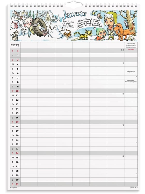 Mayland Familiekalender Otto Dickmeiss  Lilja Scherfig 6 kol A3 2027
