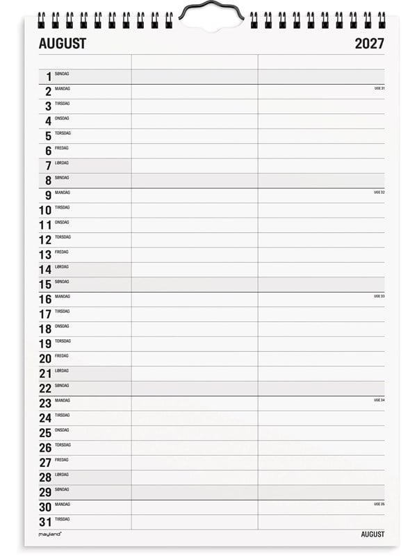 Mayland Familiekalender Black and white 2 kol 2027