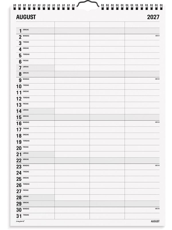 Mayland Familiekalender Black and white 3 kol 2027