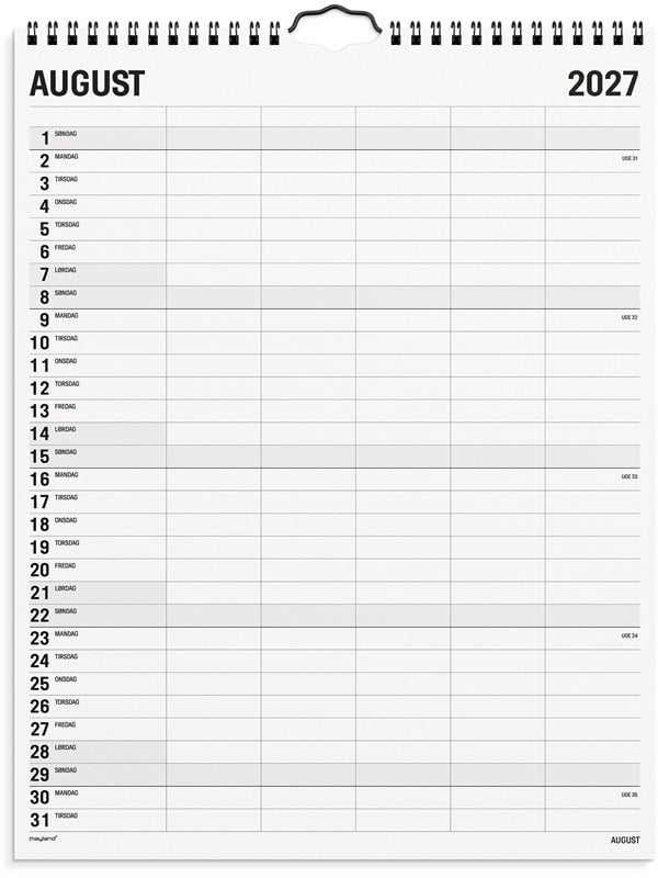 Mayland Familiekalender Black and white 5 kol 2027