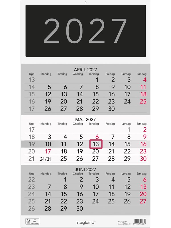 Mayland Vgkalender Triplanner 2027