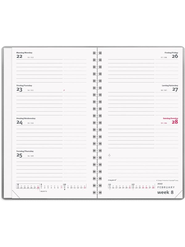 Mayland Week Planner International tvrformat slv vinyl 2027