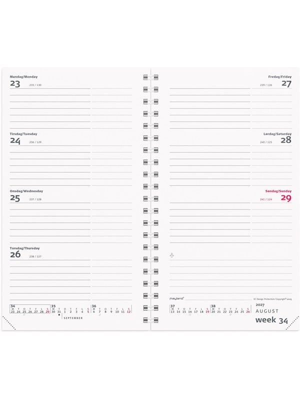 Mayland Week Planner International tvrformat REFILL 2027