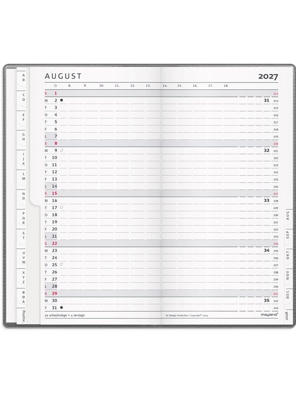 Mayland Index Planner mnedskalender mrkegr PP-plast 2027