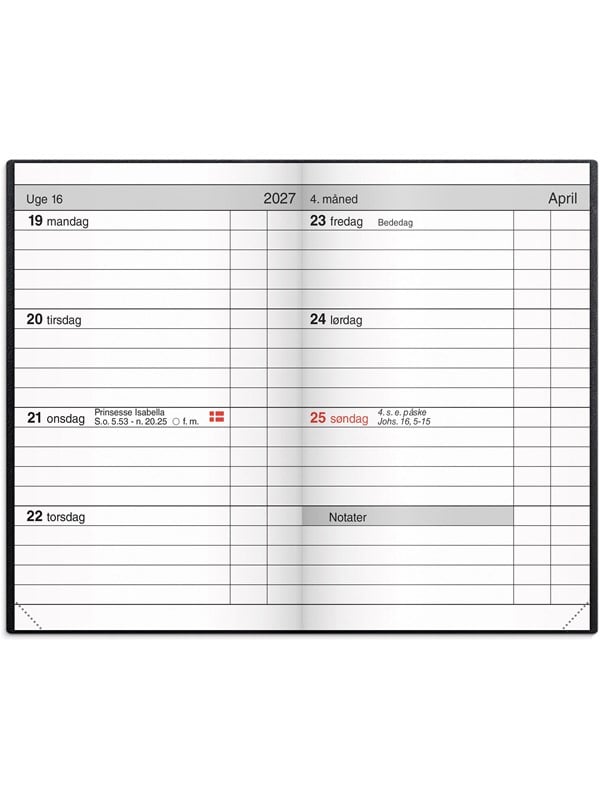 Mayland Lommekalender uge sort kunstskind indbundet 2027