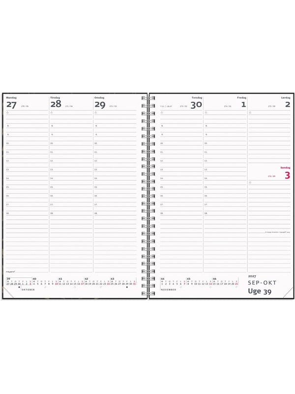 Mayland A5 ugekalender hjformat mrkegr PP-plast 2027