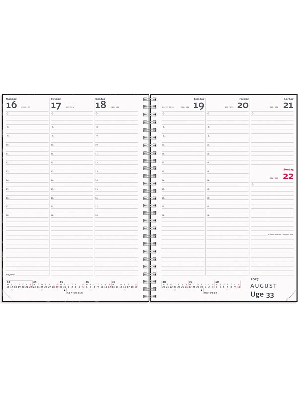 Mayland A5 ugekalender hjformat matsort genbrugskarton 2027