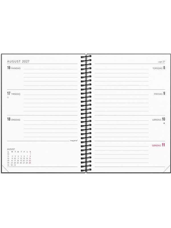 Mayland A6 ugekalender tvrformat matsort genbrugskarton 2027