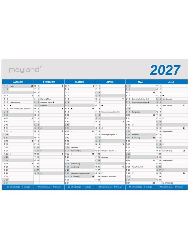 Mayland Kontorkalender Klassisk A5 2027