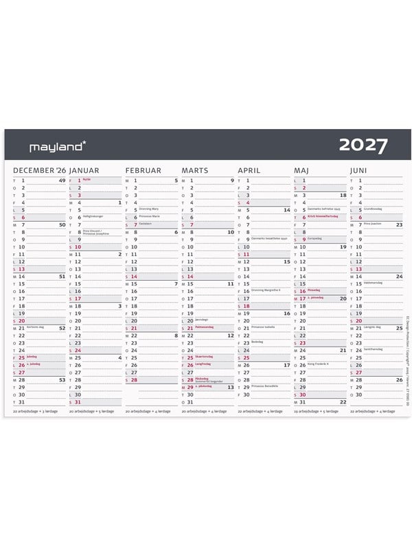 Mayland Kontor-bordkalender Moderne A5 2027
