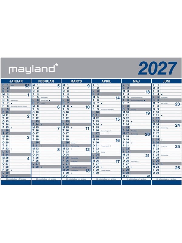 Mayland Kmpekalender 2x6 mdr papir 2027 i plastpose