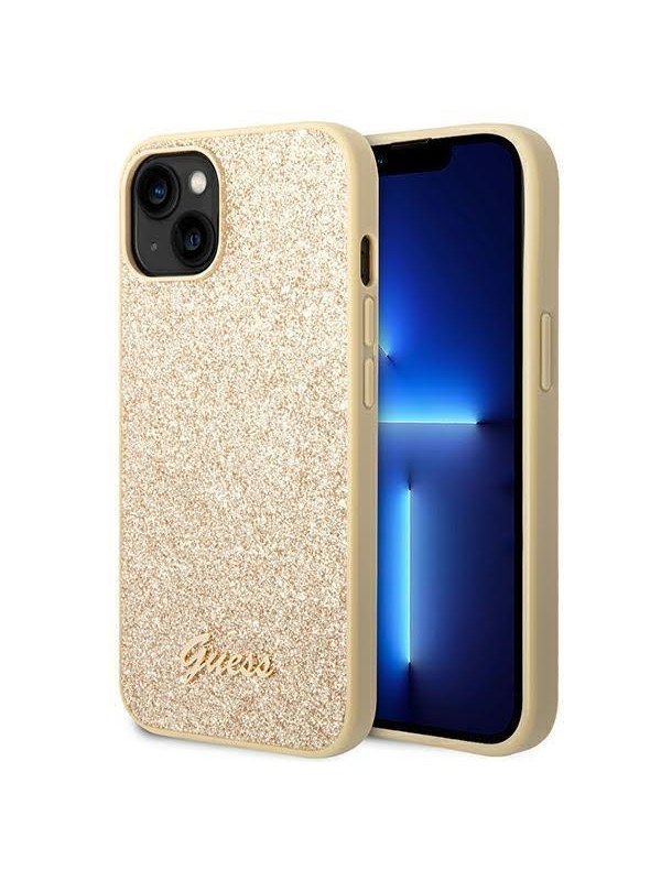 GUESS Glitter Script Case for iPhone 14 Plus - Gold