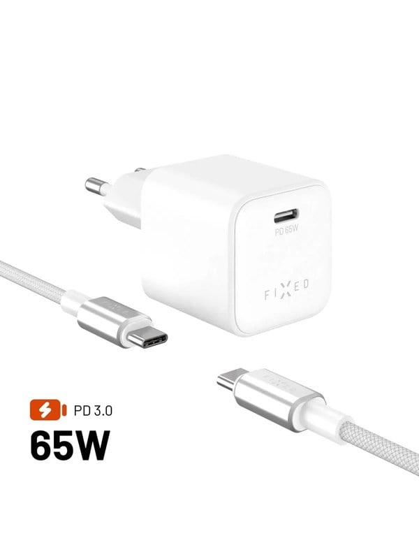 FIXED Mini GaN Wall Charger 65W (Incl. 2m USB-C/C Cable) - White