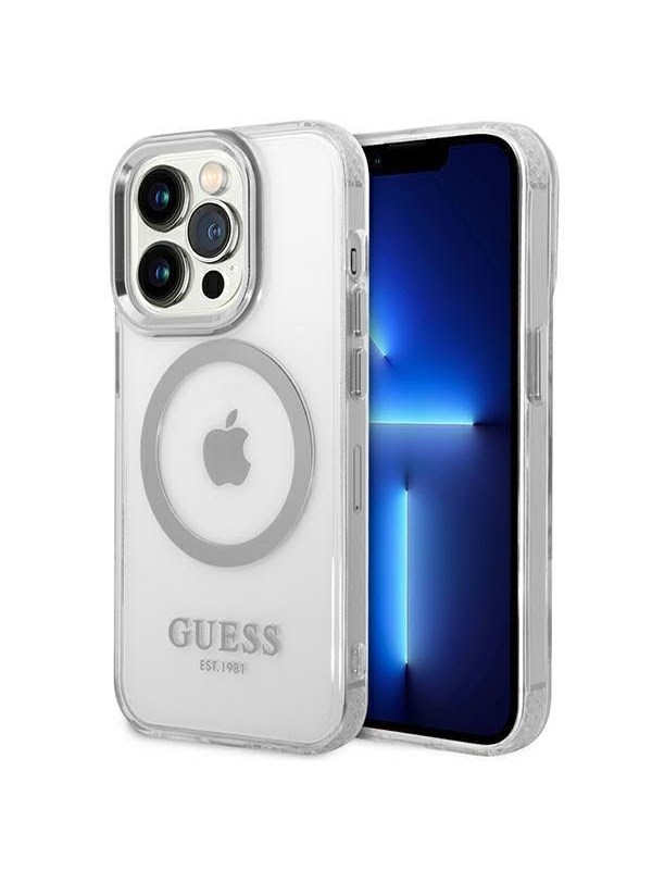 GUESS GUHMP14LHTRMS iPhone 14 Pro 61 silversilver hard case Metal Outline Magsafe