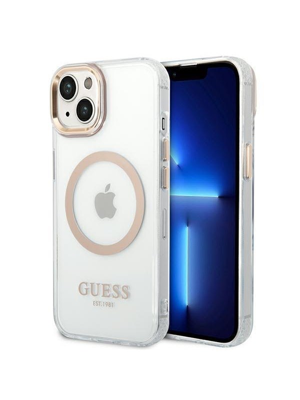 GUESS GUHMP14MHTRMD iPhone 14 Plus 67 gold  gold hard case Metal Outline Magsafe