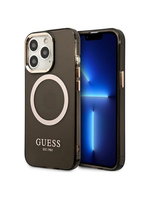 GUESS Gold Outline Translucent MagSafe case for iPhone 13 Pro Max - black