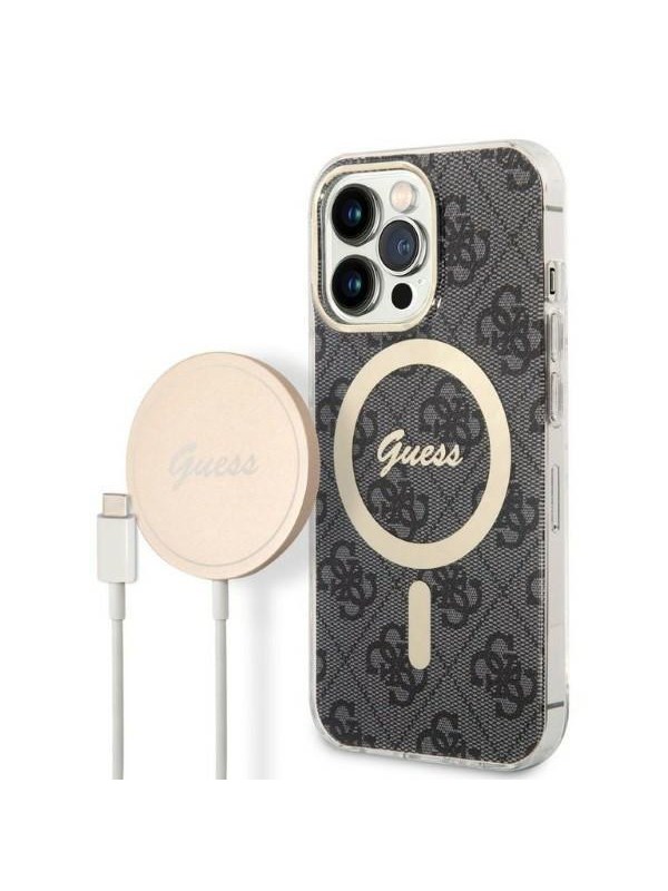 GUESS GUBPP13LH4EACSK Case Charger iPhone 13 Pro blackblack hard case 4G Print MagSafe