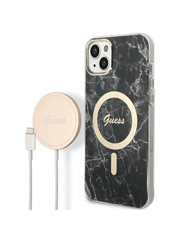 GUESS GUBPP14SHMEACSK Case Charger iPhone 14 61 blackblack hard case Marble MagSafe