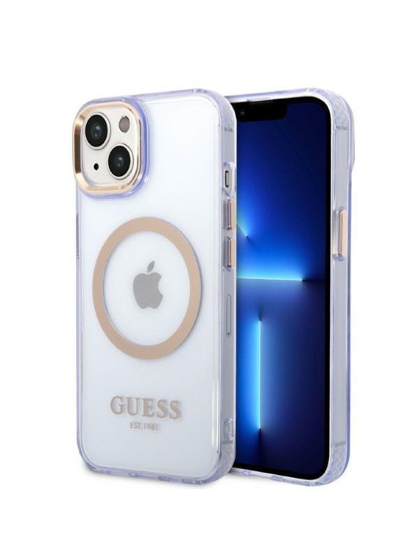 GUESS GUHMP14SHTCMU iPhone 14 61 purplepurple hard case Gold Outline Translucent MagSafe
