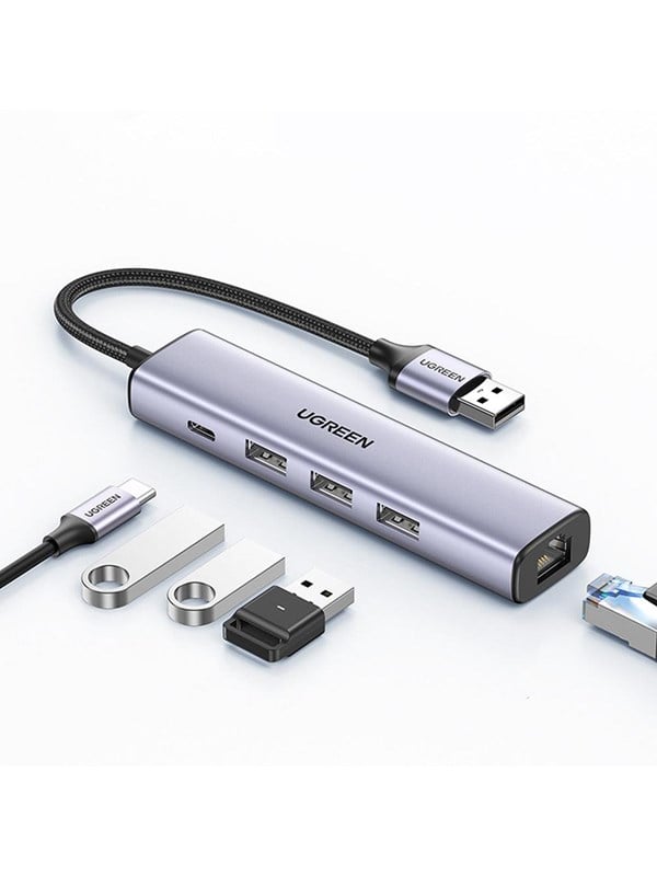 UGREEN CM475 Multifunction HUB / USB 3.0 - 3 x USB / 1x Eth. RJ-45 / USB-C PD USB-Hubs - USB 3.0 - 4 - Grau