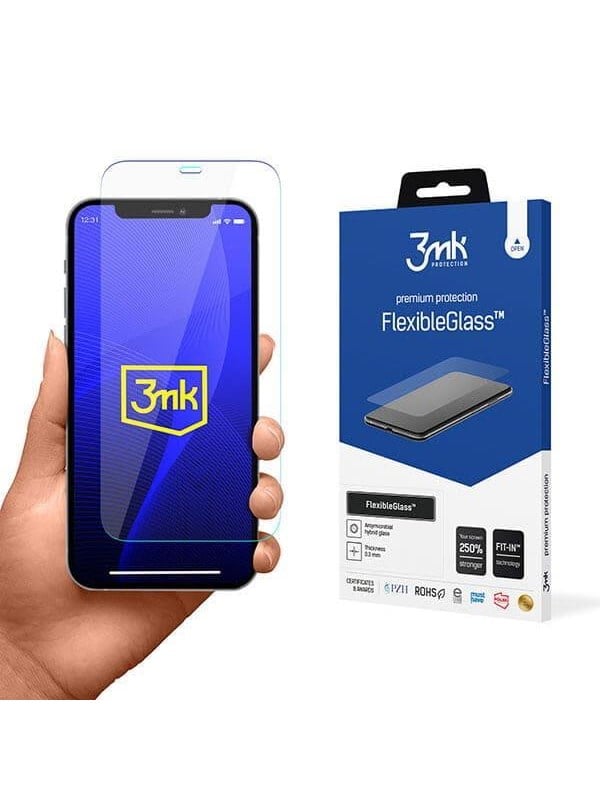 3MK FlexibleGlass Displayschutzfolie für Apple iPhone 12 Pro Max, Flexibles Glas, Vollflächig Klebend