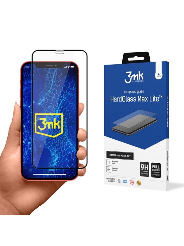 Schutzfolie Bildschirm 3MK HardGlass Max Lite für Apple iPhone 12 mini, Gehärtetes Glas, Vollkleber, Schwarz
