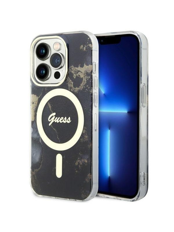 GUESS GUHMP14XHTMRSK iPhone 14 Pro Max 67 blackblack hardcase Golden Marble MagSafe
