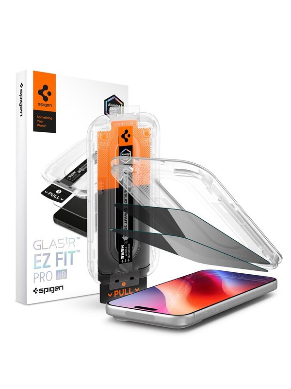 Privacy-Schutzfolie Spigen GlastR EZ FIT Pro HD für Apple iPhone 18 Pro, gehärtetes Glas, Full Glue, 2er-Set AGL12027