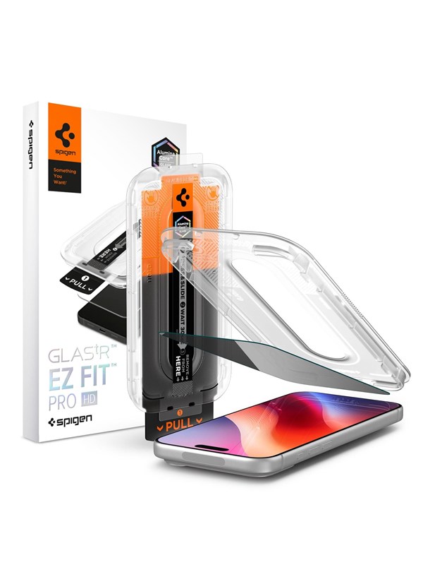 Privacy-Schutzfolie Spigen GlastR EZ FIT Pro HD für Apple iPhone 18 Pro Max, gehärtetes Glas, Full Glue AGL12034