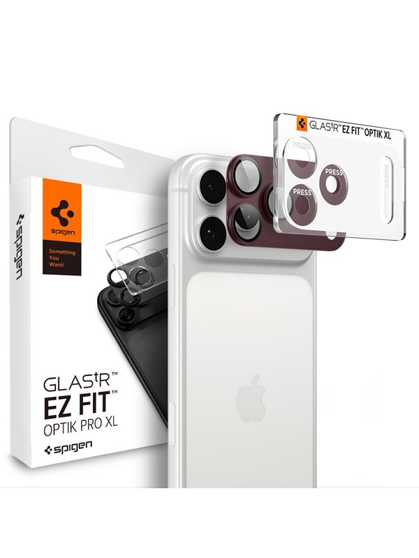 Schutzfolie für die Rückkamera Spigen GlastR EZ FIT Optik Pro XL für Apple iPhone 18 Pro Max, gehärtetes Glas, Weinrot AGL12040