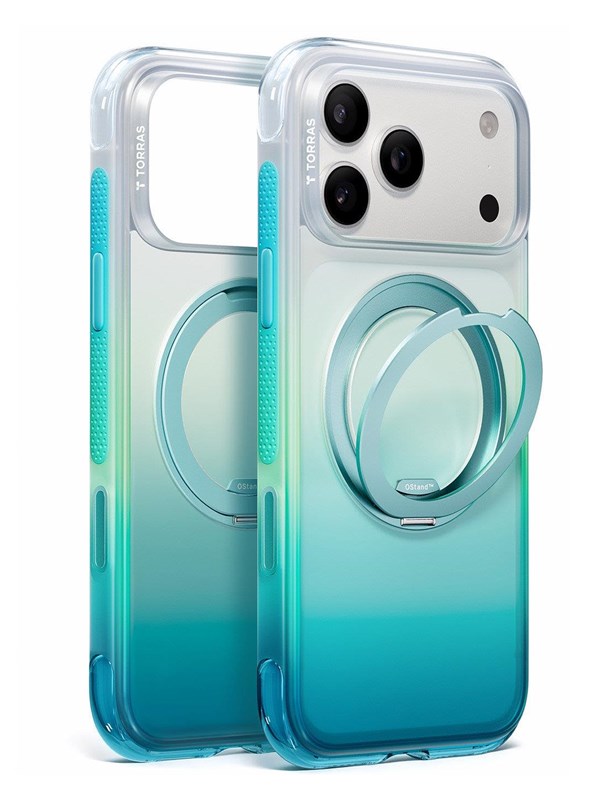 MagSafe-Hülle für Apple iPhone 18 Pro / 17 Pro, Torras, Ostand O3 Air Gradient, Grün Blau
