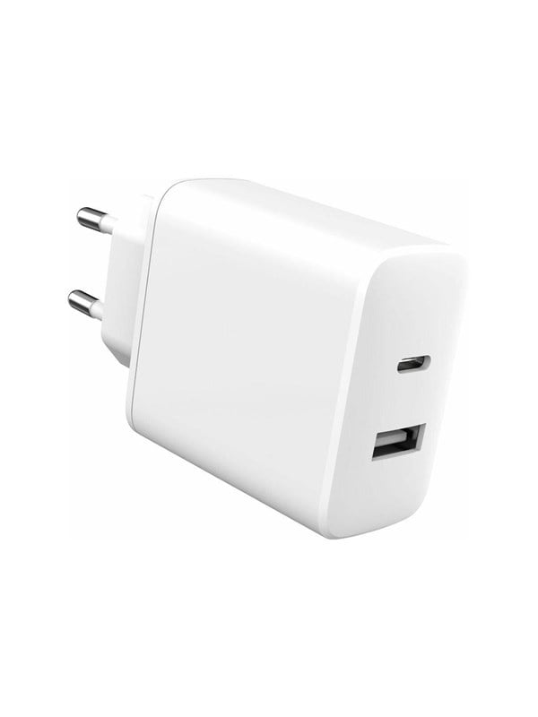 eSTUFF INFINITE power adapter - 100 recycled plastic EU plug - USB Type A 24 pin USB-C - 32 Watt