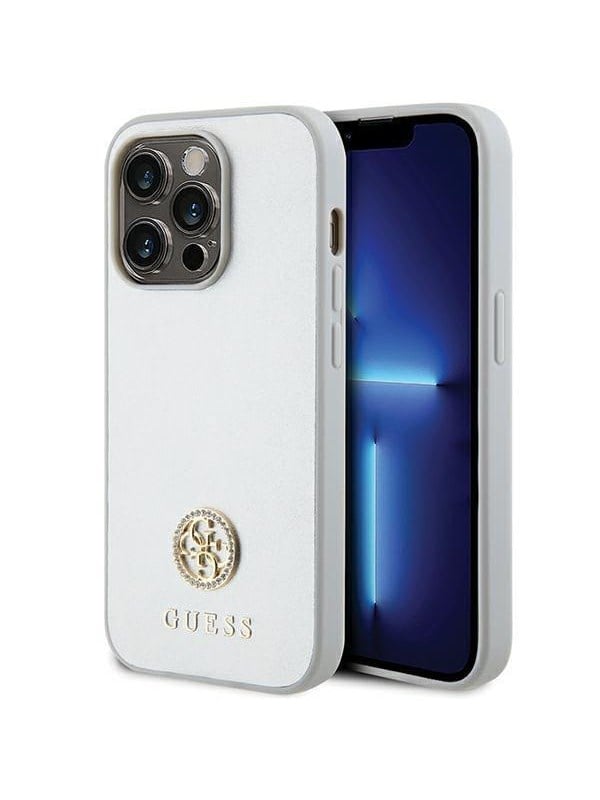 Hülle für Apple iPhone 15 Pro, Guess, Strass Metal Logo, Silberfarben