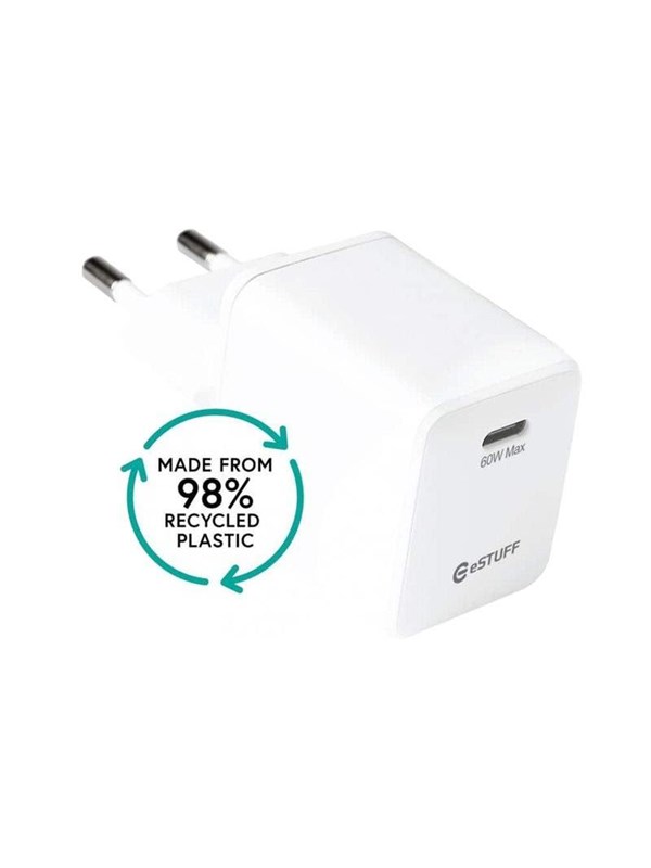 eSTUFF INFINITE power adapter - EU AVS GaN 98 recycled plastic - USB-C 31 - 60 watt