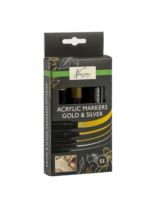 Nassau Acrylic Marker Set Gold & Silver - 5 pcs.