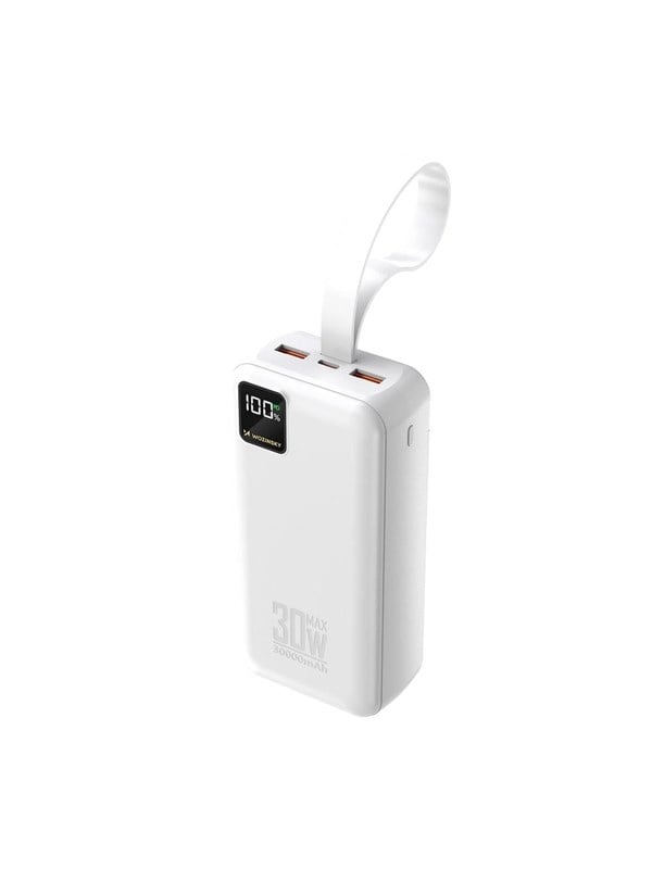Wozinsky W8-W - 30W 2 x USB-A and USB-C with Flashlight - White - 30000 mAh