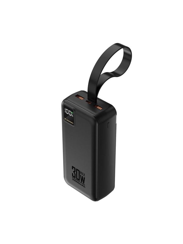 Wozinsky W8-W - 30W Powerbank 2 x USB-A and USB-C with Flashlight - Black - 30000 mAh